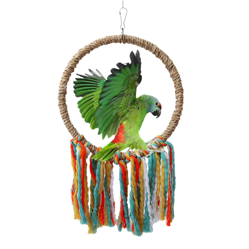 Pet Bird Parrot Toy Cotton Rope Hanging Cage Swing Rope Ring Stand Climb Toy Cockatiels Chewing Training Toy Bird Supplies
