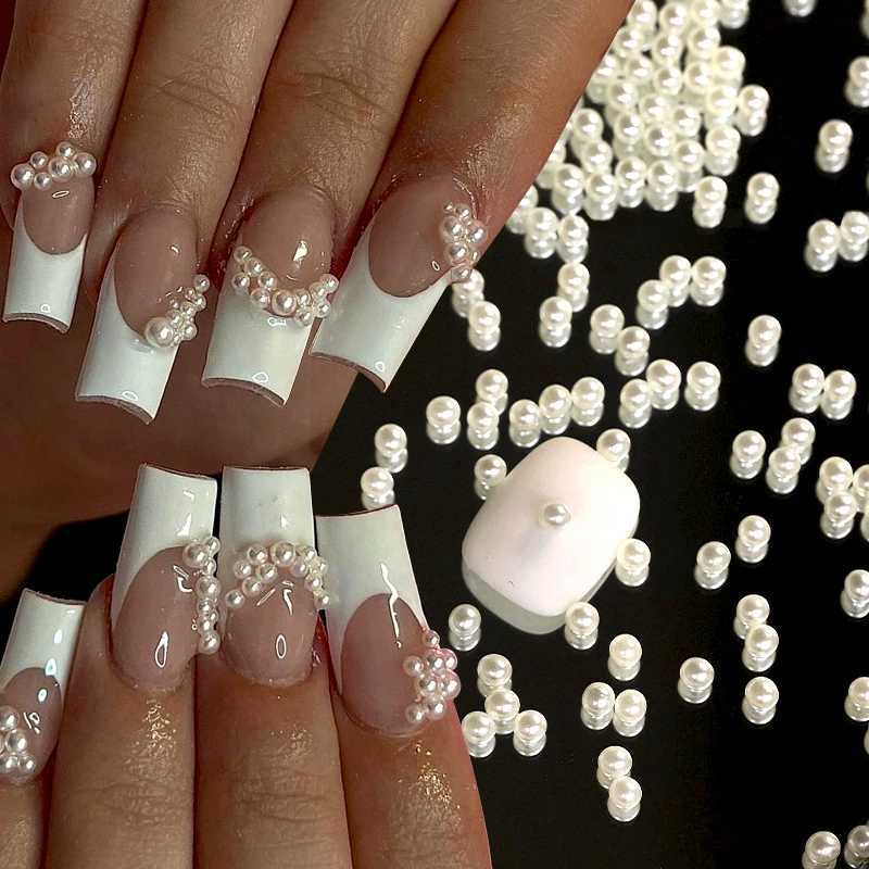 1 bag of shimmering crystal nail art Rhinestone white pearl semi-circular mixed size beige flat back pearl DIY handmade accessory W240829