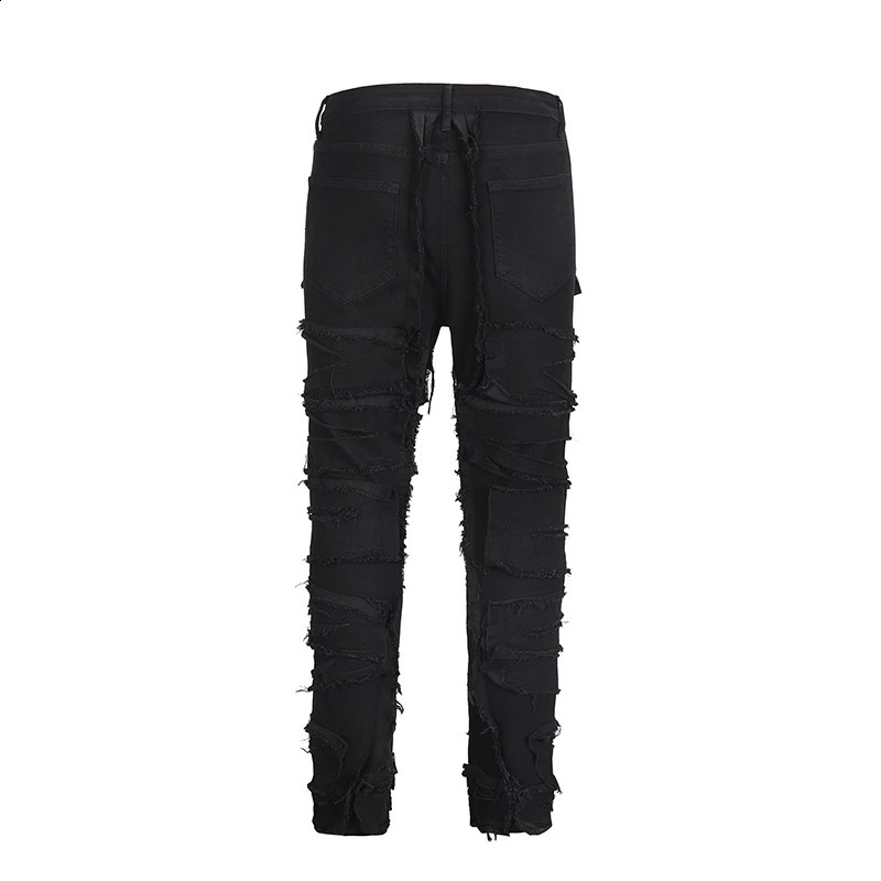 Harajuku Frayed Distressed Retro Black Jeans Pants Men and Women Straight Ripped Hole Solid Color Baggy Casual Denim Trousers 240826Z