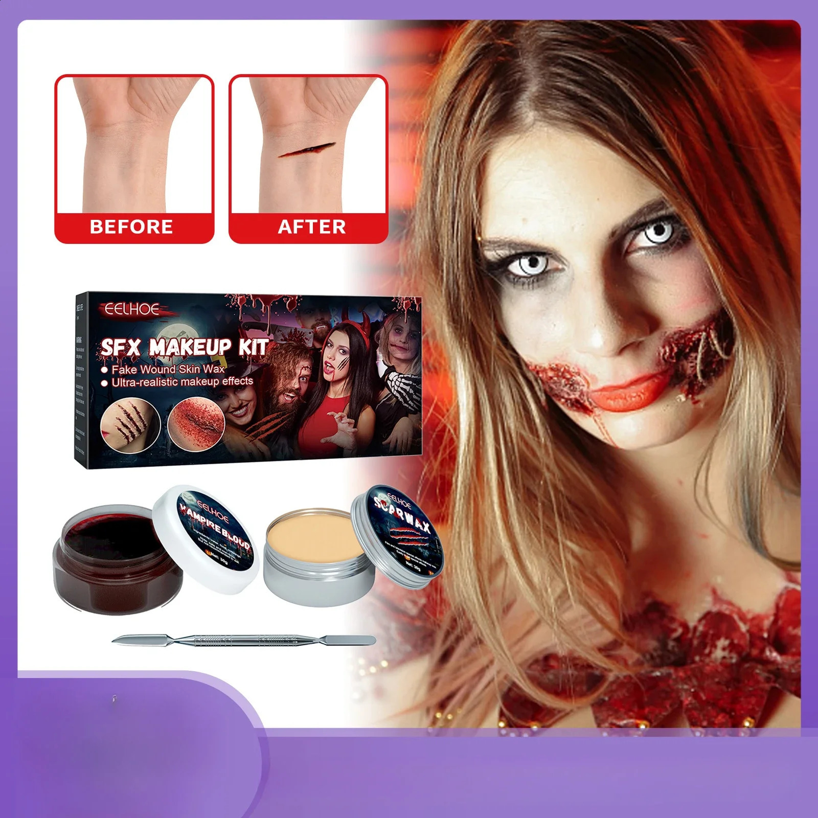 Eelhoe Halloween Skin Wax Plasma Makeup Set Scar Makeup Horror Atmosphere Party Makeup Props Role Playing Makeup Painting Set 240829