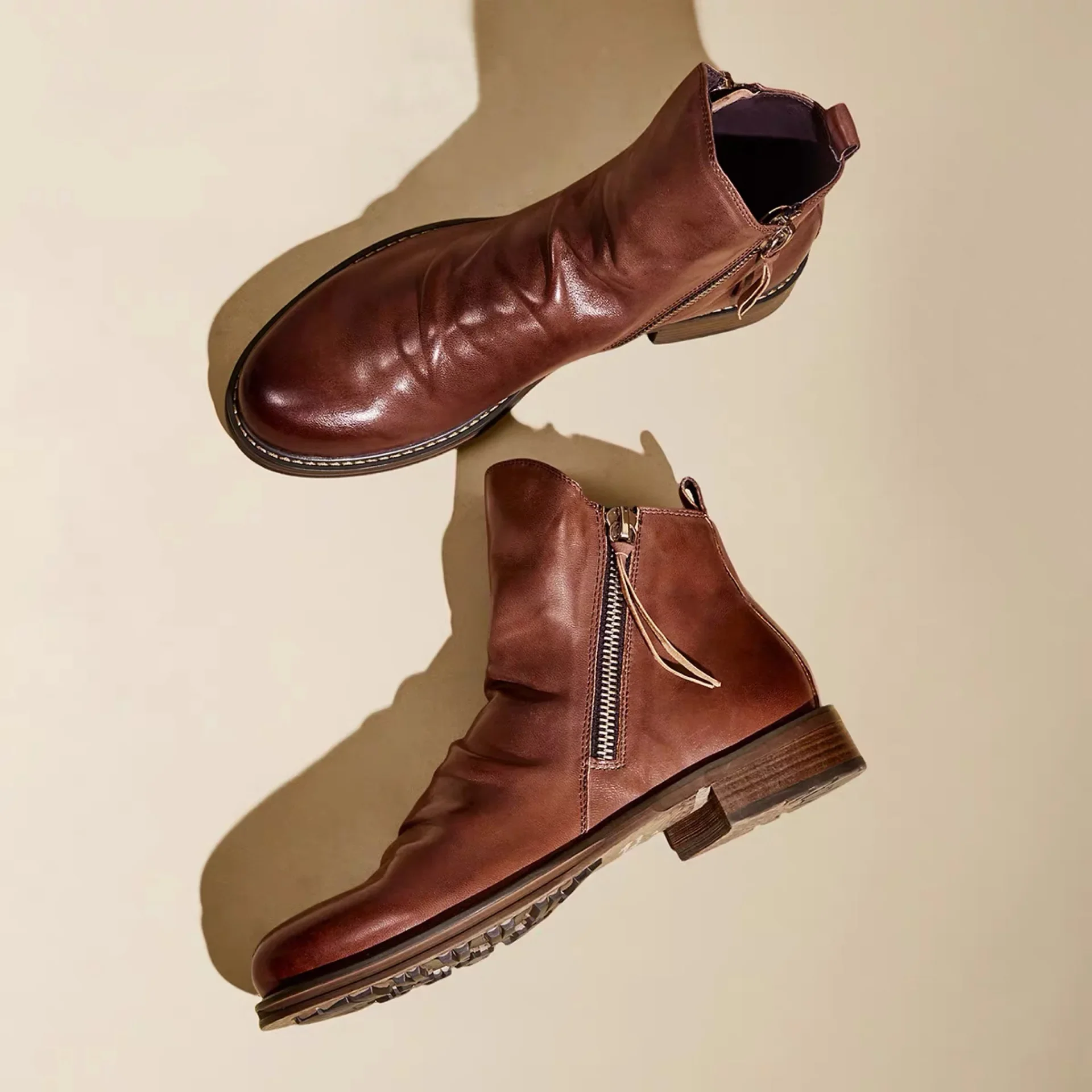 Men's PU Leather Chelsea Boots Fashion High-top Tassel Zip Shoes Spring Autumn Ankle Boots for Men Comfort Plus Size 38-48