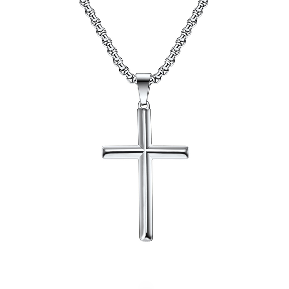 Retro Stainless Steel Shiny Cross Pendant Necklace 18K Gold Plated No Fade Jewelry