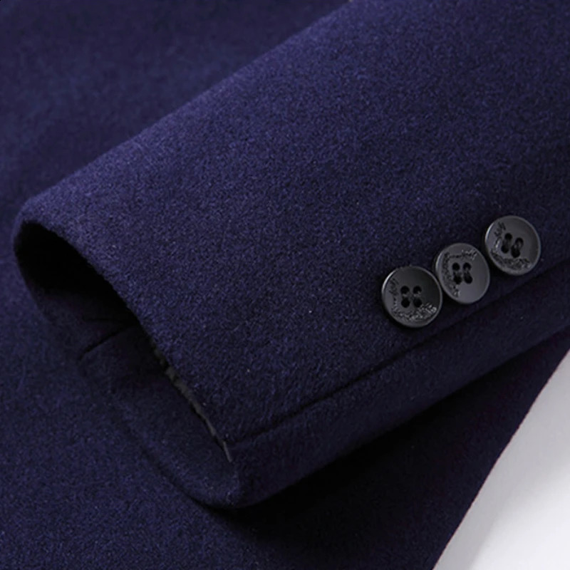 Black long fur trench coat mens winter quilted lining cashmere coat mens slim fit wool peacock coat windproof machine 240829