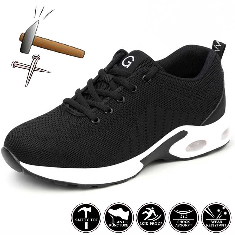Women Men Sneakers Lightweight Breathable Work Steel Toe Safety Boots Air Cushion Indestructible Shoes e10d