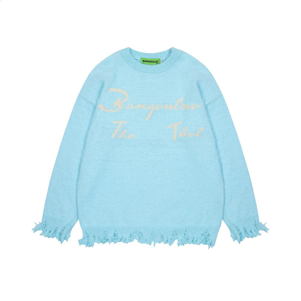 Autumn and winter O-neck sweater mens letter jacquard slotted knitted sweater womens oversized sweater hip-hop warm knitted sweater 240829