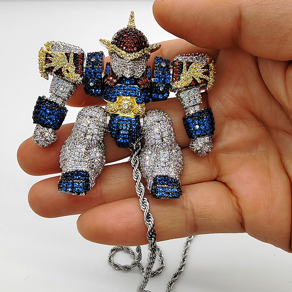 Hip Hop 3D Dragon Warrior Pendant Necklace TopBling Zirconia Real Gold Plated Boy Mens Jewelry