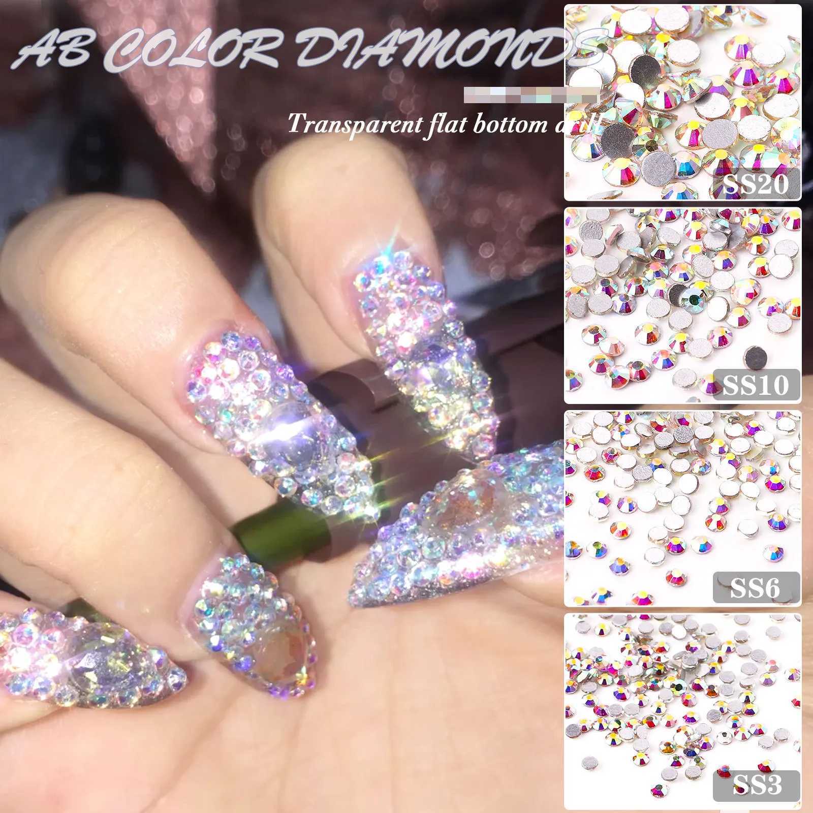 1440pcs transparent/AB SS3-SS16 nail rhinestone sparkling glass diamond round flat back mini rhinestone nail gemstone processing accessories W240829