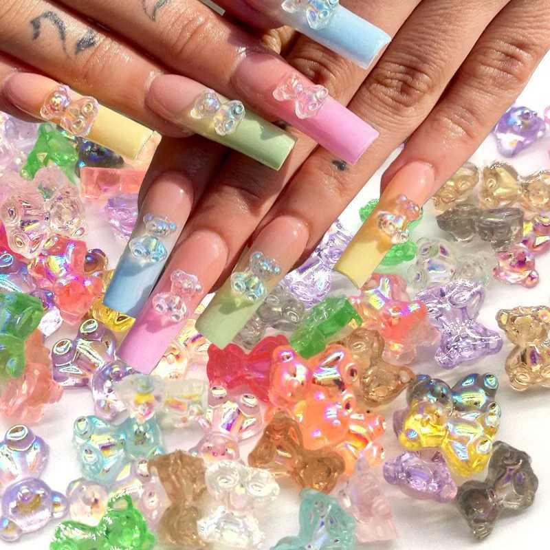 1/5/10/20pcs 3 size 3D cute bear nail art decoration fashion polishing UV gel DIY decoration random color processing accessories W240829