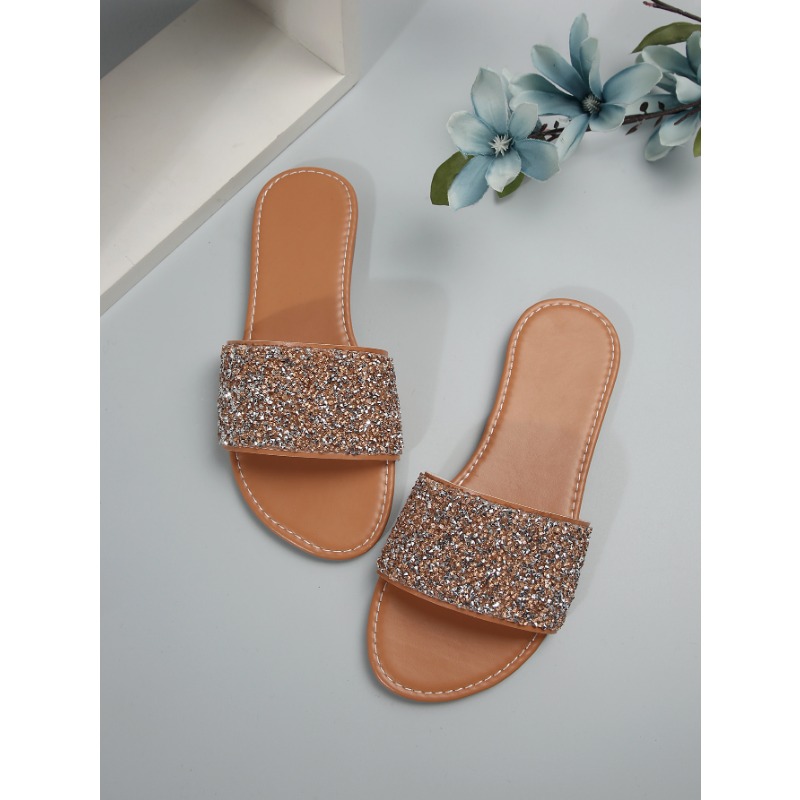 Glitter Bling Summer Slippers for Women New Ladies Flat Beach Slipper Women Sandals Outdoor Shoes Luxury Designer Plus Size