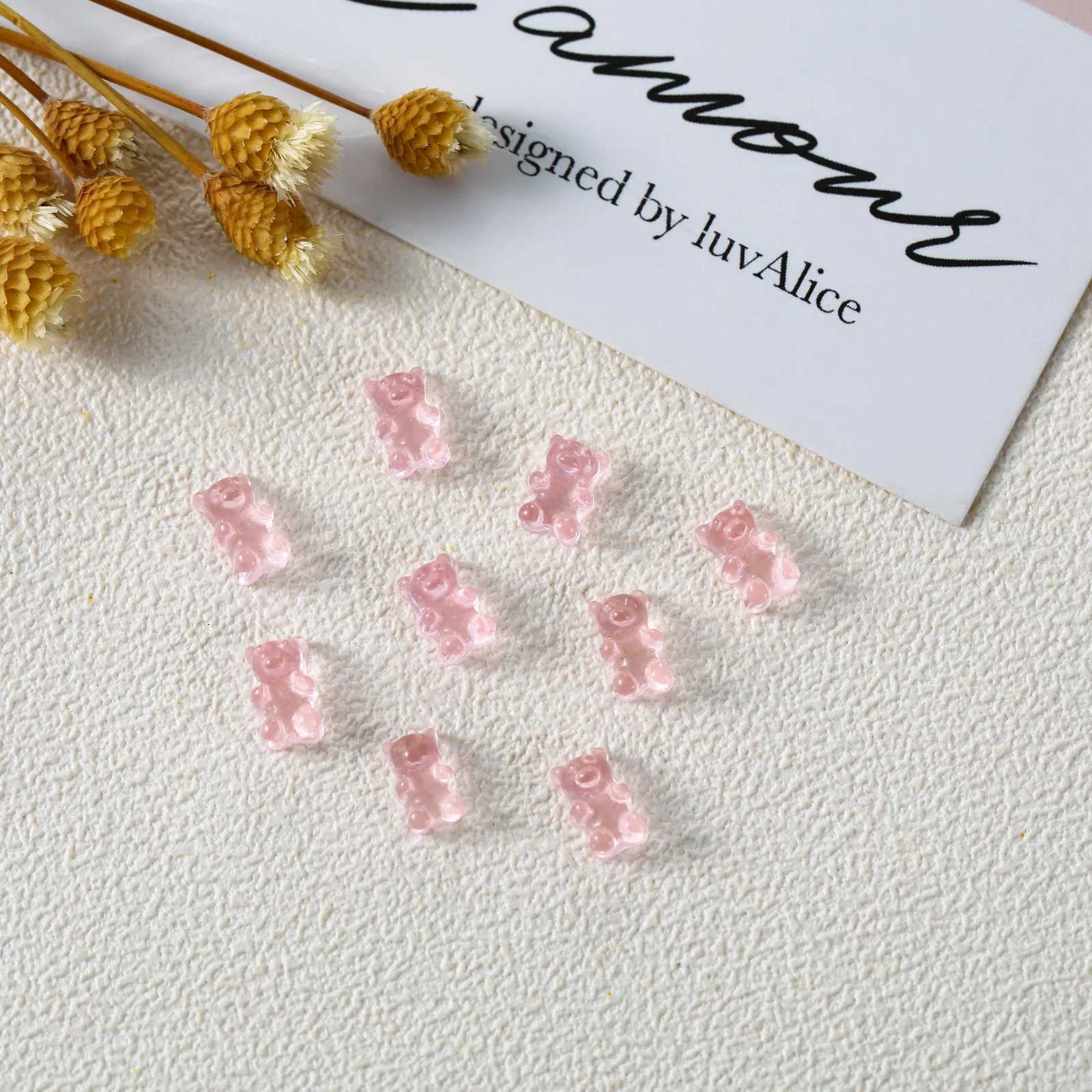 100Pcs nail art cute bear resin charm 4x7mm mini nail decoration 3D DIY handmade nail stone crafts W240829