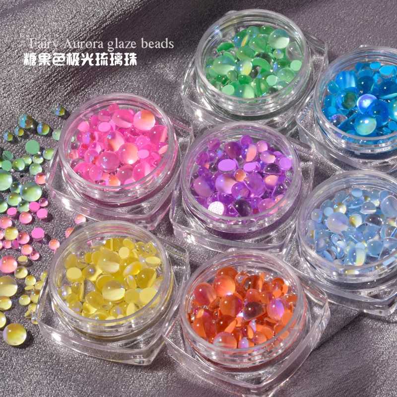 1 box of mermaid bubble beads nail rhinestones charm mixed round flat back macaron beads French nail decoration gemstone DIY accessories R#Y2K W240829
