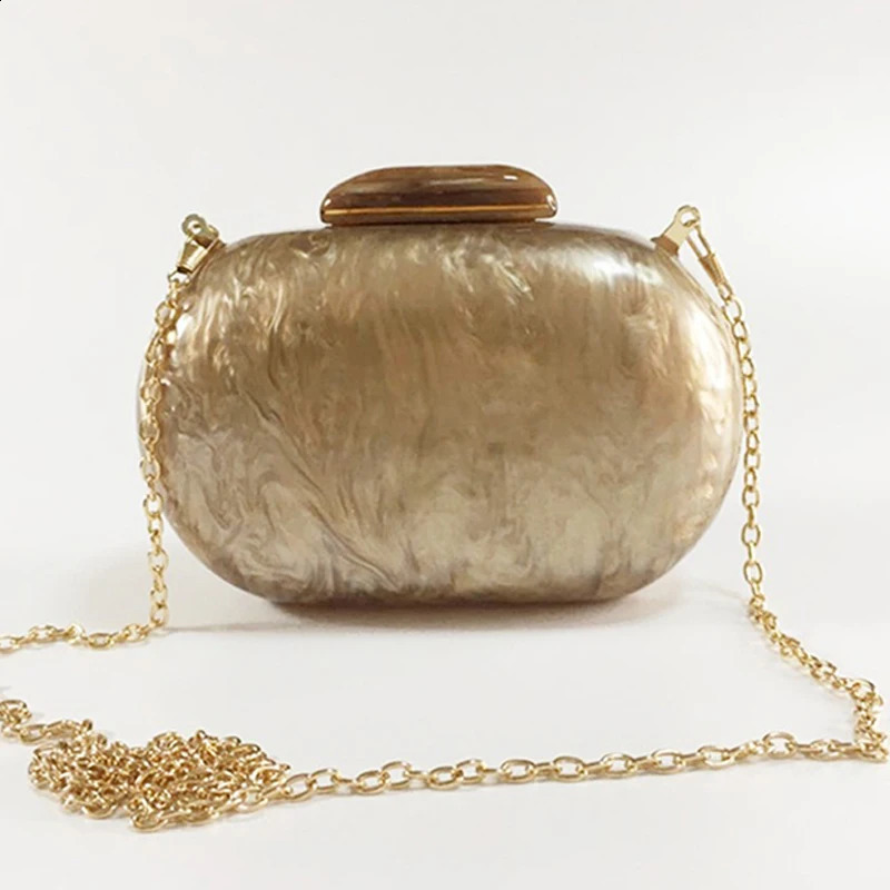 Acrylic Clutch Wedding Cute Round Marble Gold Pearl Party Evening Bags Female Shoulder Crossbody For Women Chain Bag 240830Z