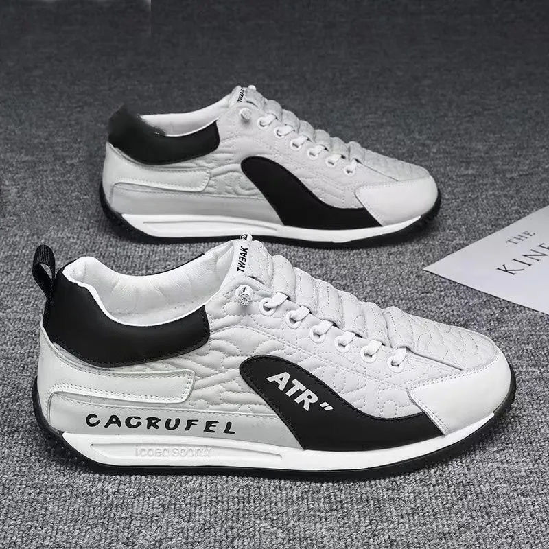 Men Shoes Trendy Solid Casual Leather Sneakers Comfy Non Slip Lace Up Shoes Outdoor Activities Running Sports Shoes Zapatillas