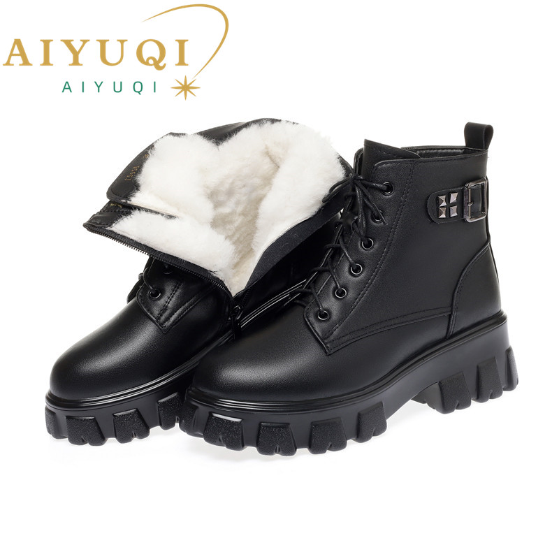 AIYUQI Women Winter Boots Genuine Leather 2024 New Fashion Natural Wool Warm Marton Boots Women Thick-soled Women's Ankle Boots