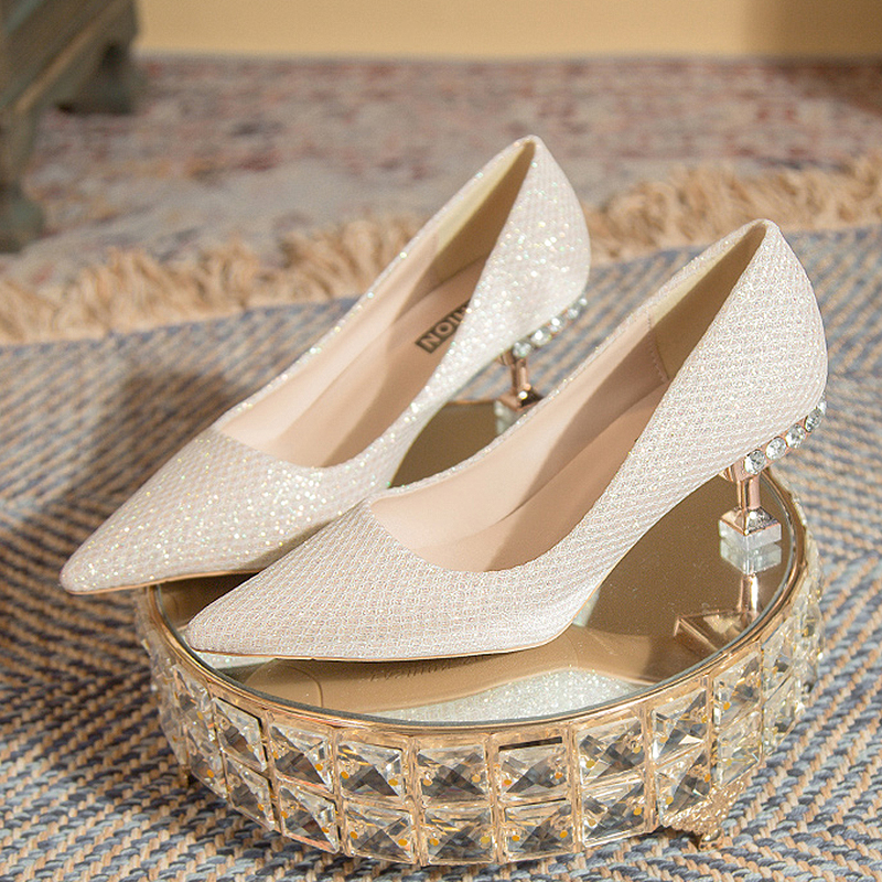 Bg rimocy Gold Sier New Pointed Toe Pumps Women Rhinesthone Thin Heels Party Wedding Woman 2023 Shallow High-Heeled Shoes 1308