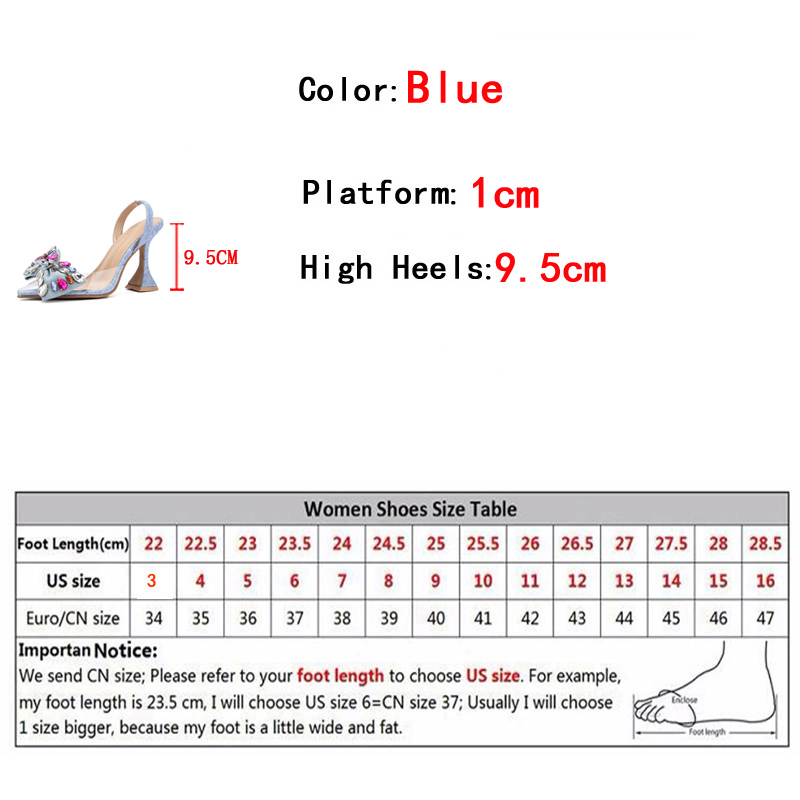 Fashion Liyke Design Gem Bowknot Women Pumps Sexy Pointed Toe Blue Denim New Strange High Heels Shoes Ladies PVC Transparent Sandal 3602