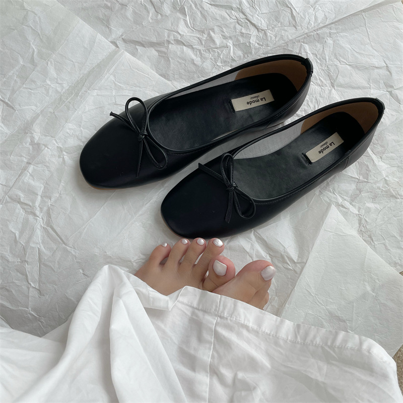 leather 30be9 soft bowtie moccasins round toe foldable shoes casual design leaopard slip on loafers women comfy ballet flats