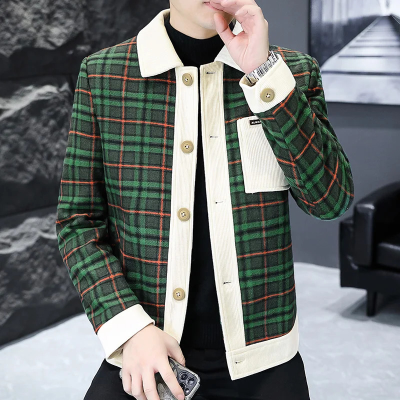 Autumn fashion mens plaid jacket long sleeved casual business jacket social streetwear social windproof jacket Jaqueta Masculina 240829