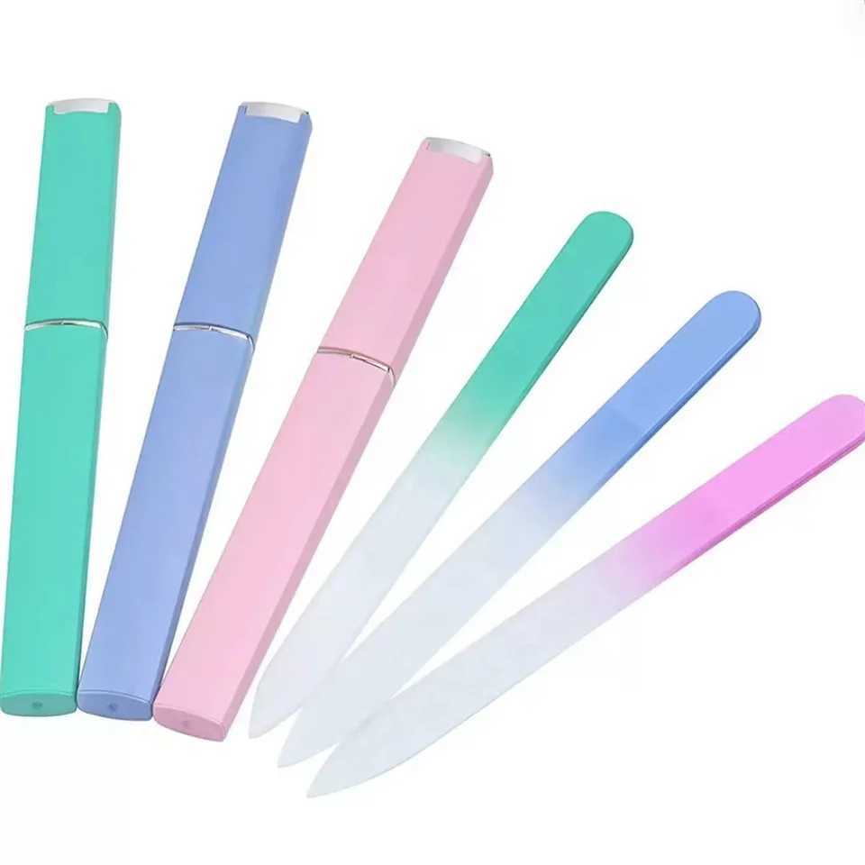 1PC professional colored glass nail file double-sided transparent gradient crystal polishing file nail art processing tool supply W240829