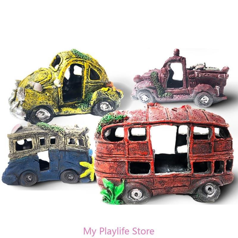 Resin Wrecked Car Ornaments DIY Resin Fish Tank Artificial Aquarium Car Wreckage Simulation for Fish Reptiles Shelter