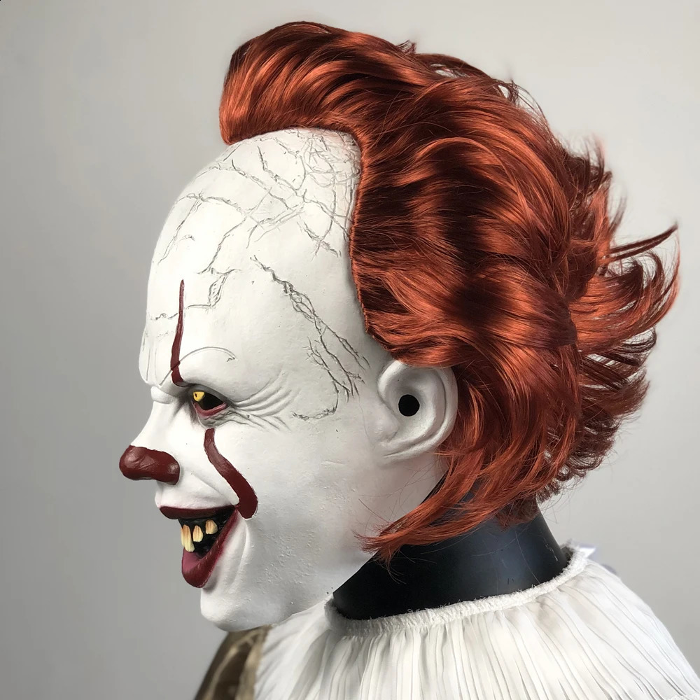 Horror Pennywise Joker Mask Cosplay Scary Creepy Evil Demon Clown Killers Latex Helmet Halloween Carnival Party Costume Props 240829