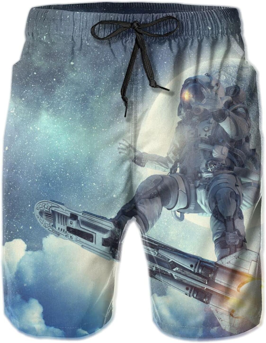 Mens Shorts 3D Printing Pattern Astronaut Skateboard Swim Trunks Quick Dry Casual Beach Board Swimwear