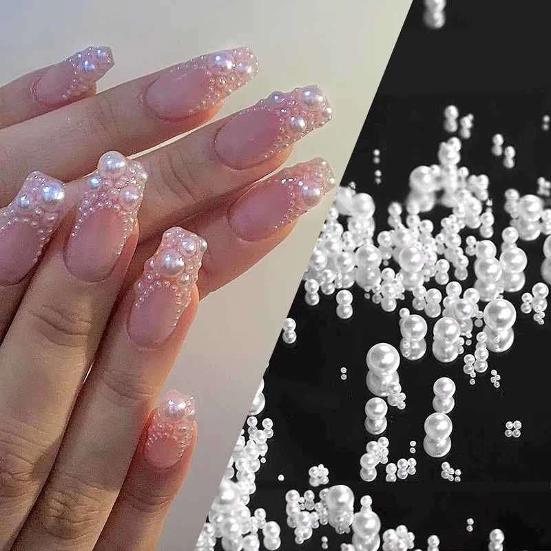 1 bag of shimmering crystal nail art Rhinestone white pearl semi-circular mixed size beige flat back pearl DIY handmade accessory W240829