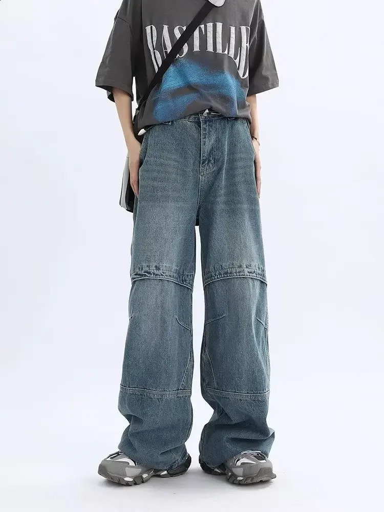 Original Trendy American Style High Street Straight-leg Jeans For Men Loose Fit Draped Sensibility Casual Scene 240829