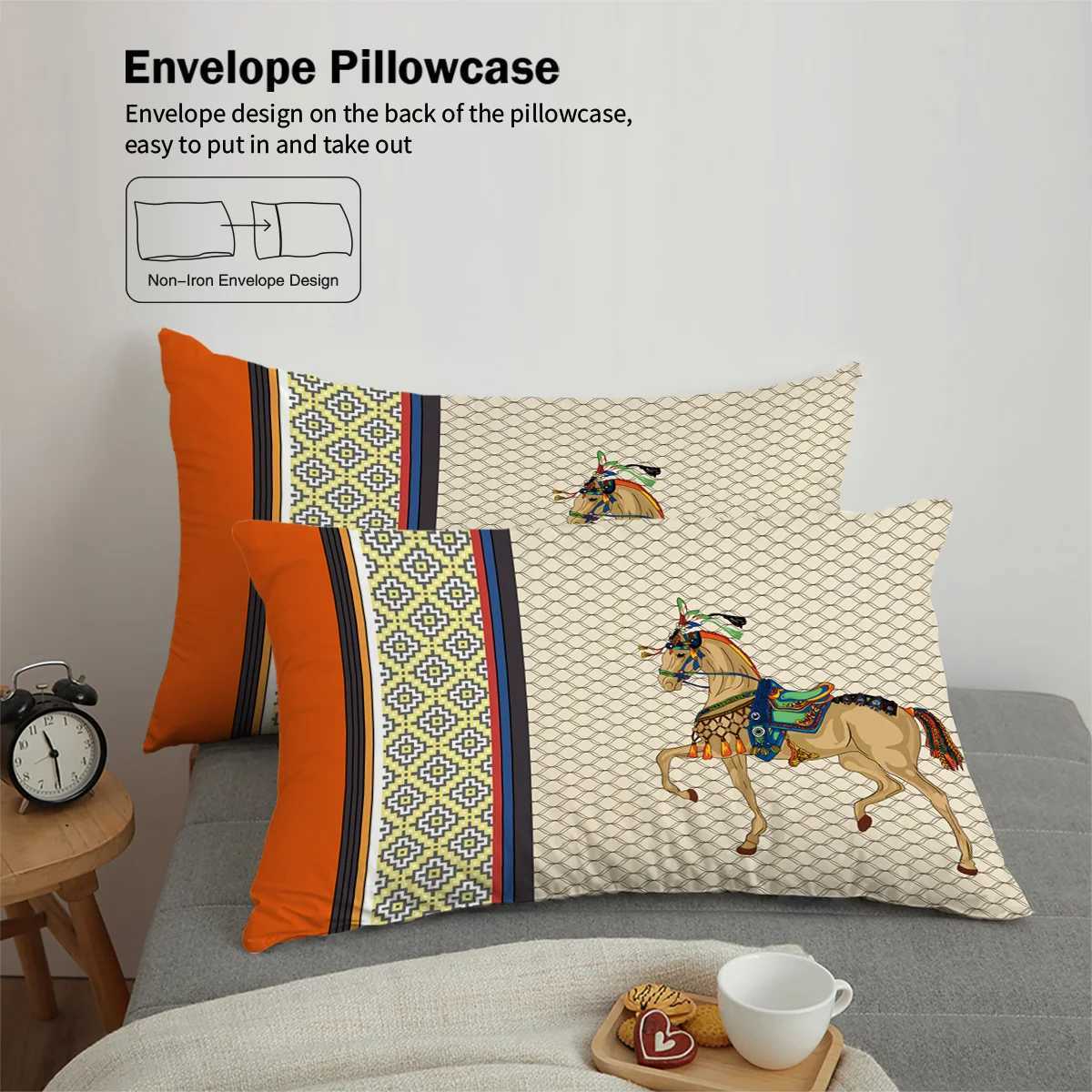 3 Pieces of Luxurious Orange Spliced Digital Printing Skin Friendly Breathable 1 Duvet Cover+2 Unfilled Bedding Set T240829