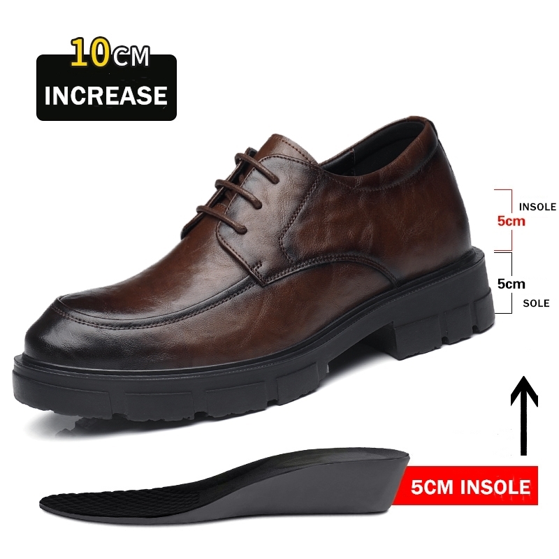 Men Dress Elevator Platform Breathable Lift Casual Business Genuine Leather Heightening Shoes 5/8/10CM Taller Male