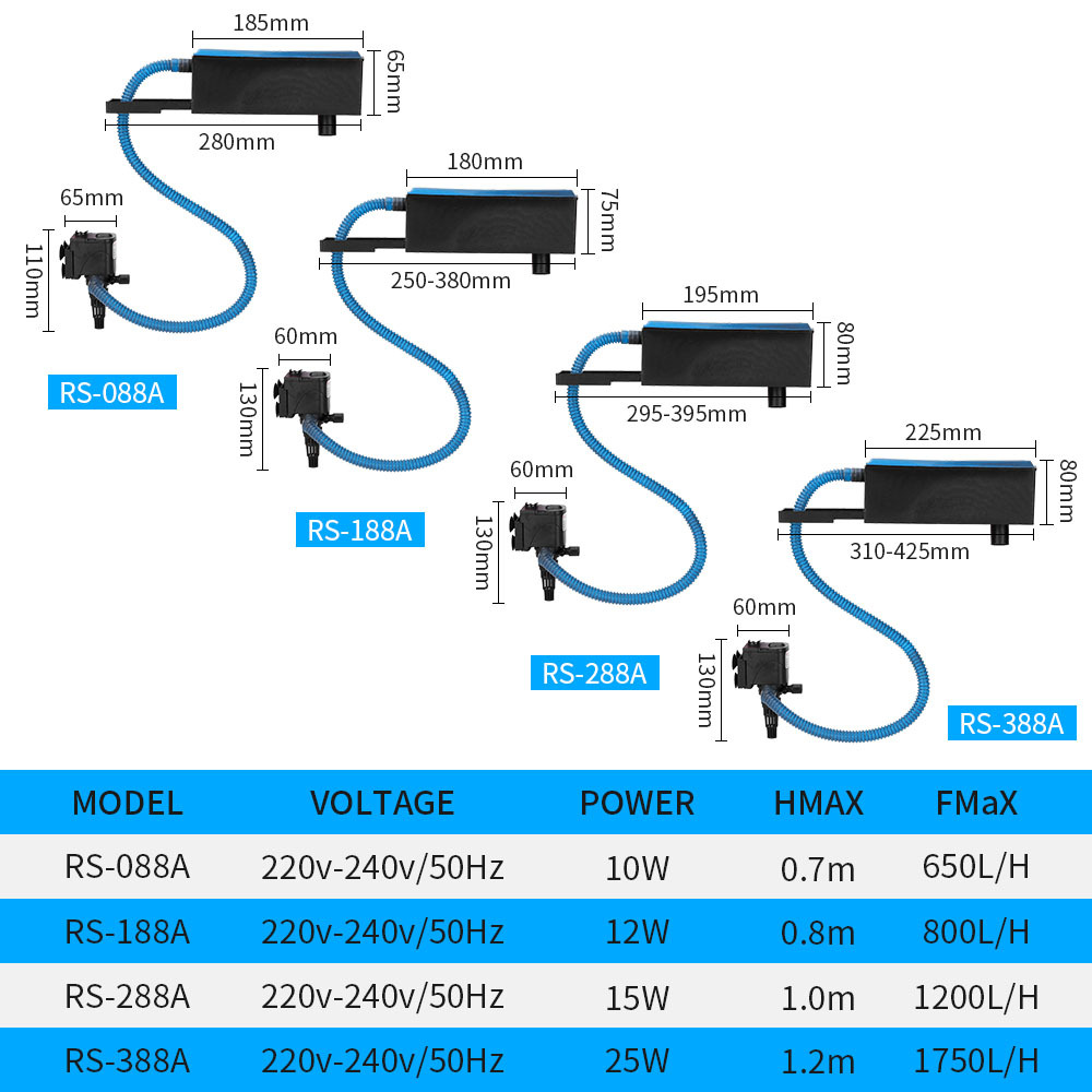 Wholesale RESUN RS-088A/188A/288A/388A aquarium fish tank upper air filter box fish tank water filter