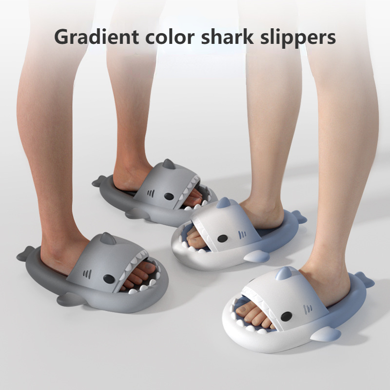 Cute Gradient Shark Slippers Women Men Outside Sandals Indoor Slides Couples Summer Shoes Parents Kids Soft EVA Beach Flip ps