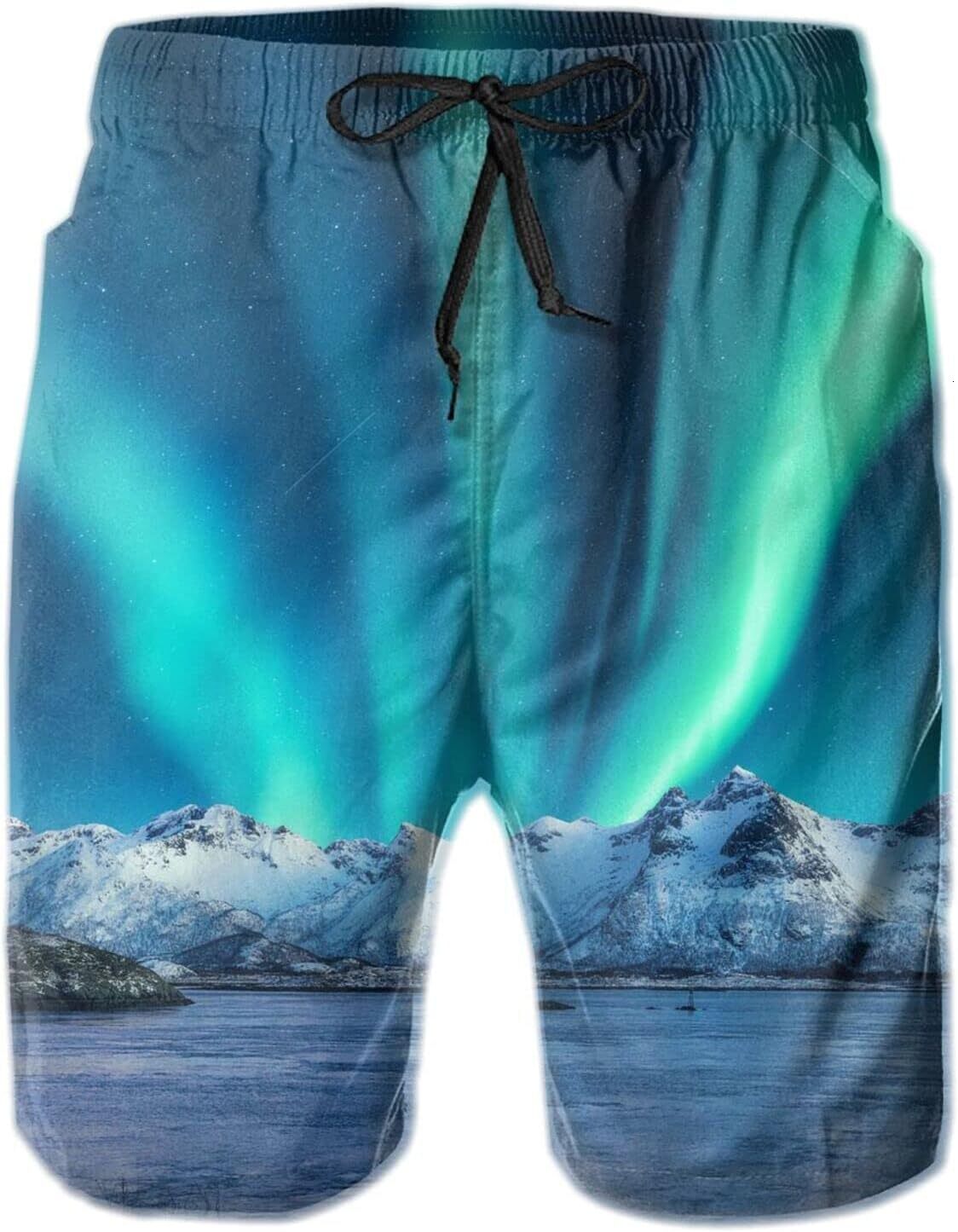 Mens Shorts 3D Printing Pattern Finland Aurora Swim Trunks Quick Dry Casual Beach Board Swimwear