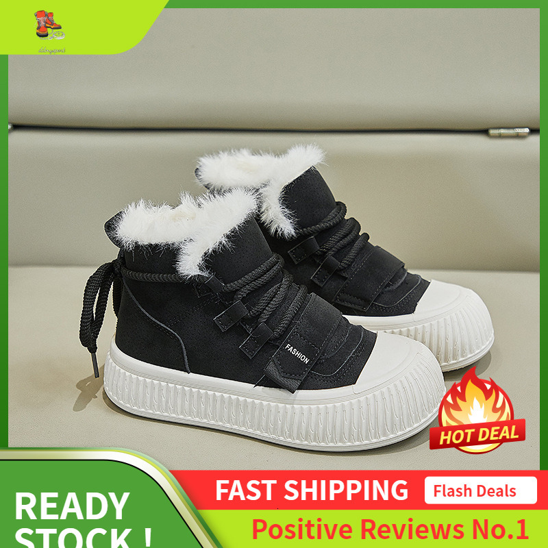 Ddmysports Winter Plush Igh Top White New Korean Edition Ins Female Students Thick Soled Board Trendy Casual Shoes XT OUTDOOR