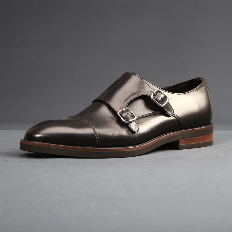 Brand Double Monk Strap Genuine Leather Handmade Fashion Designer Business Dress Shoes for Men Original