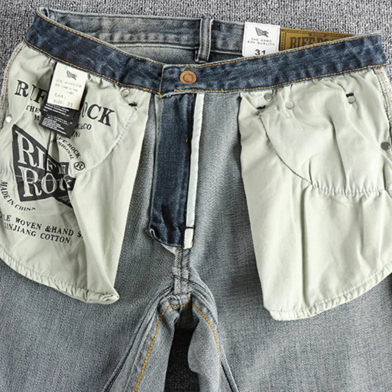 Retro to vintage washed jeans mens 3D cut small straight version young retro full matching pants 240829
