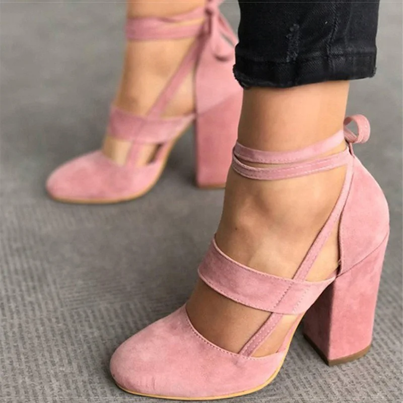 Women's Pumps Plus Size 35-43 Women Gladiator Summer High Heels for Party Wedding Shoes Thick Heels Fashion Lace-up Female Black