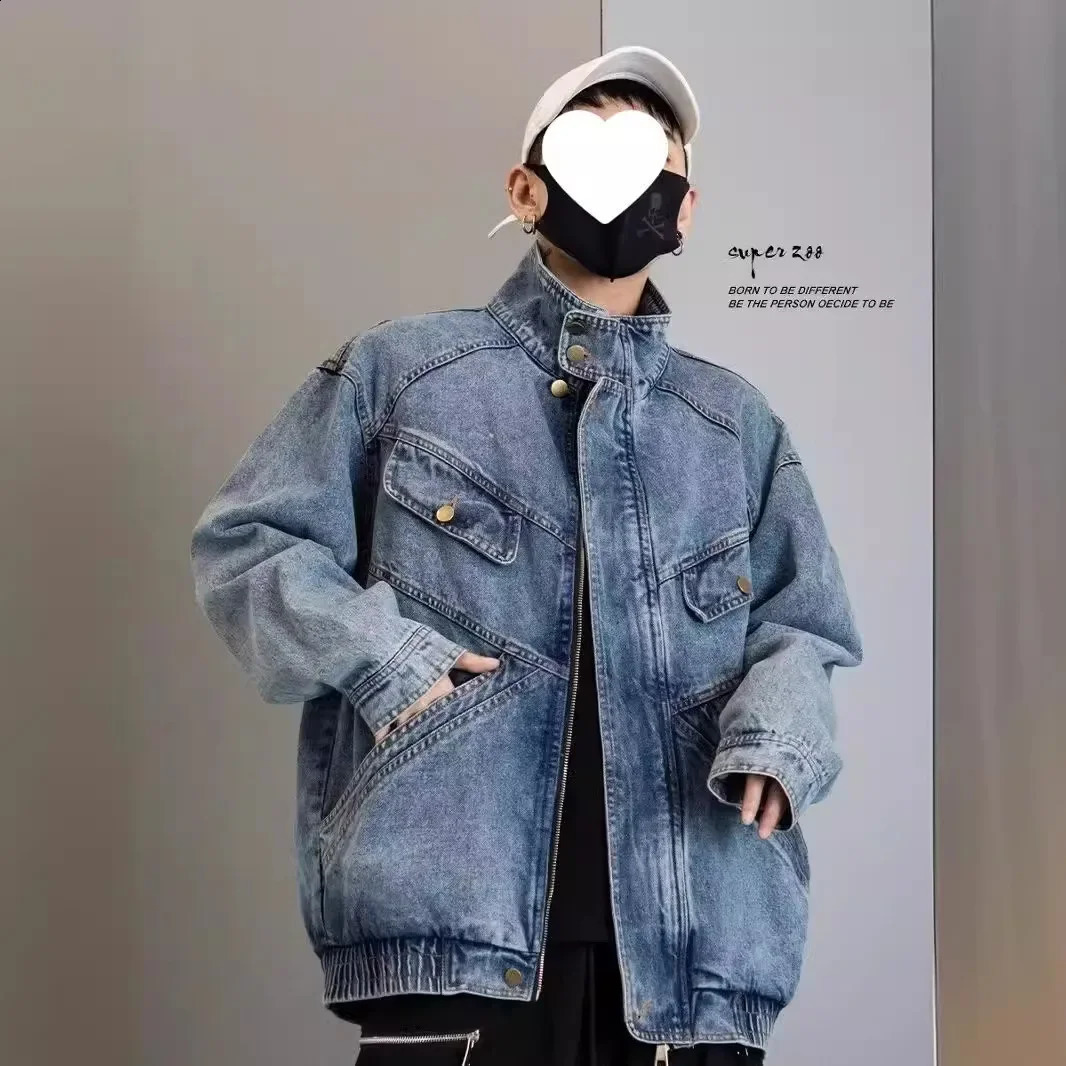 Trendy Vintage Distressed Denim Jacket Unisex Loose Fit Casual Versatile Streetwear For Men Women 240829