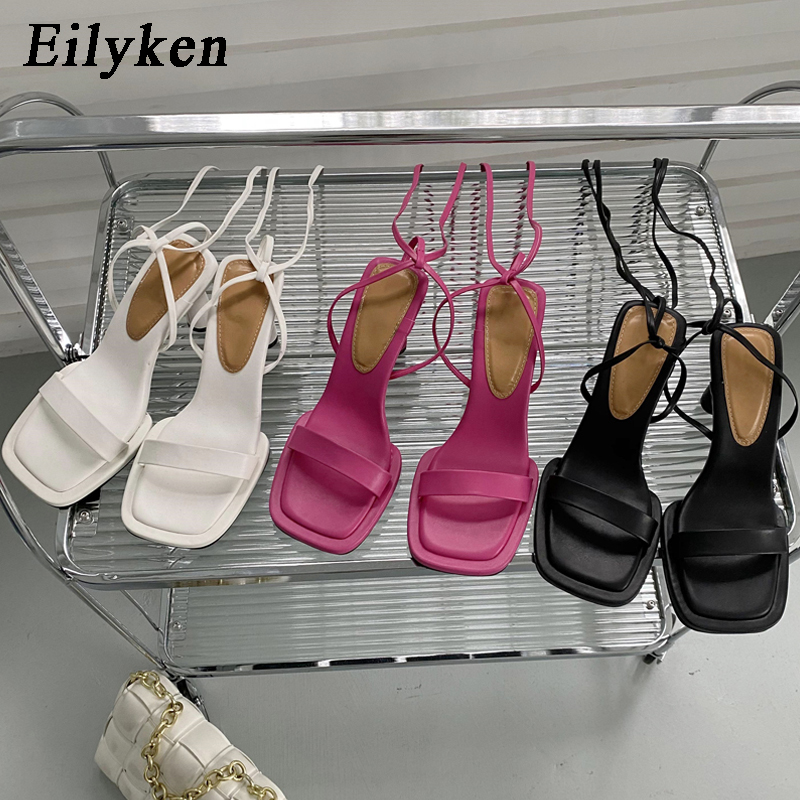 2025 new Eilyken New Gladiator Street Women Sandals Summer Hollow High Heels Ankle Lace-up Party Dress Square Toe Shoes 3a1f