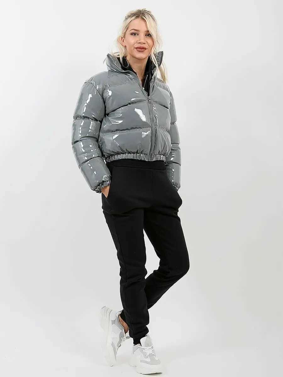 Women's Down Parkas Autumn Winter Women Bright PU Puffer Jackets Warm Bubble Coat Down Parka Outcoat Zipper Jacket Cute Cropped Parka XXL Y240824