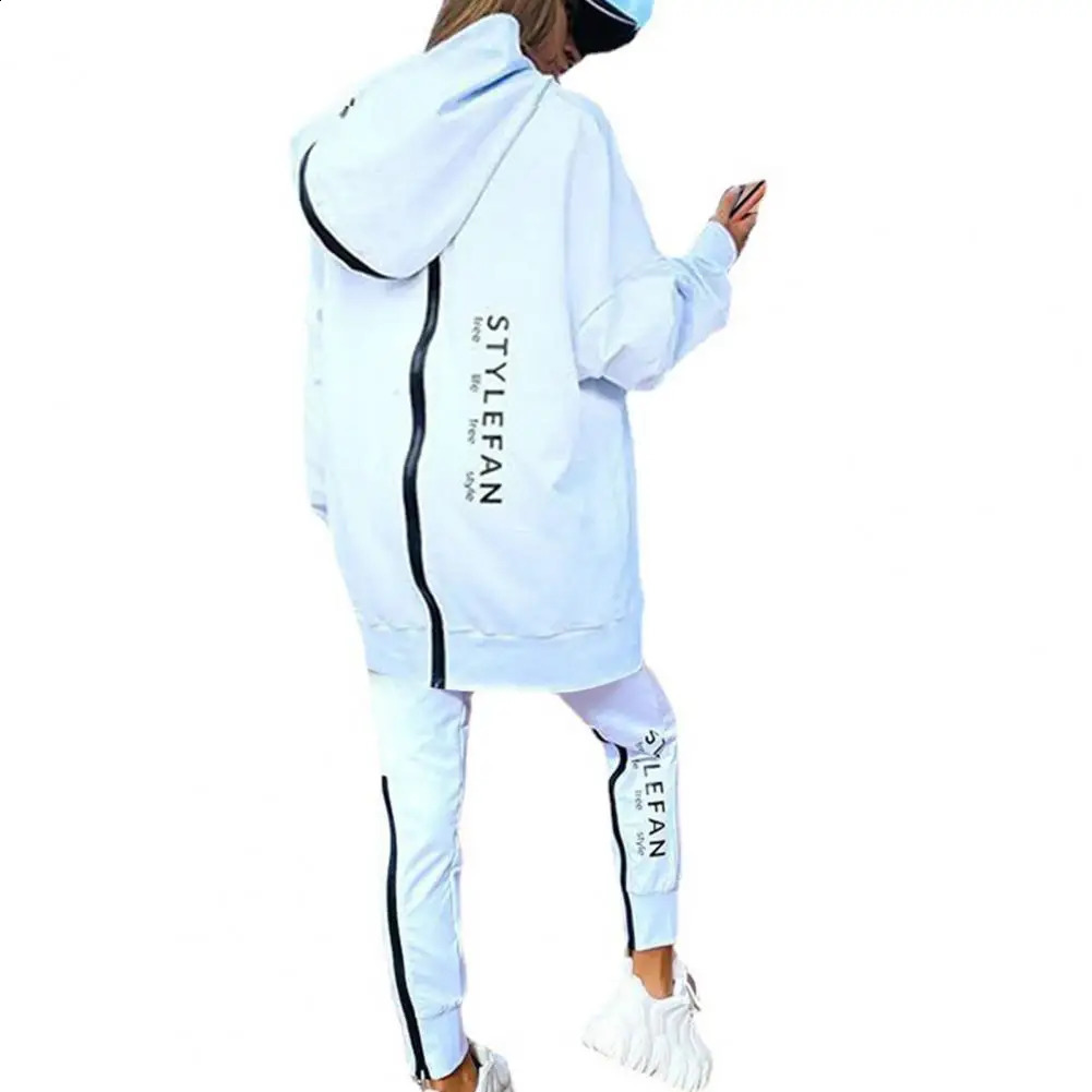 Two Wear Ways Women Outfits Two Piece Set Jogger Letter Printing Zipper Hooded Sweatshirt Pants Set Hoodies Tracksuit Fitness 240829