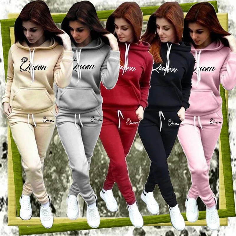 Womens Hoodie Set Outdoor Casual Harajuku Sweatshirt Pullover and Jogging Pants Athletic Wear 2Piece 240829