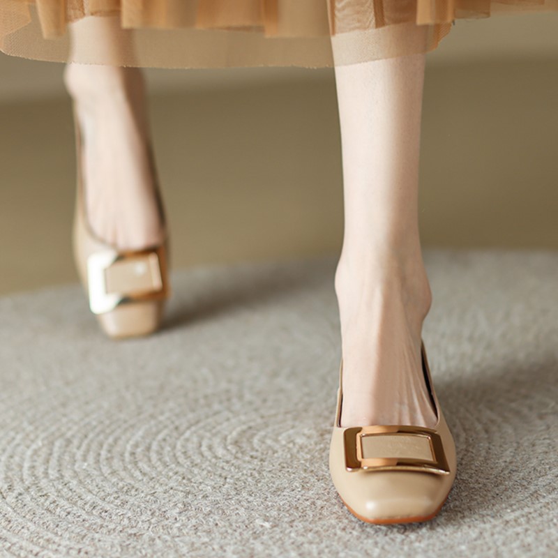 Flats for Women Boat Shoes Square Toe Low Heels Dress Shoes Button Slip on Shoes Female Ballet Flats Zapatos Mujer Autumn 1544N