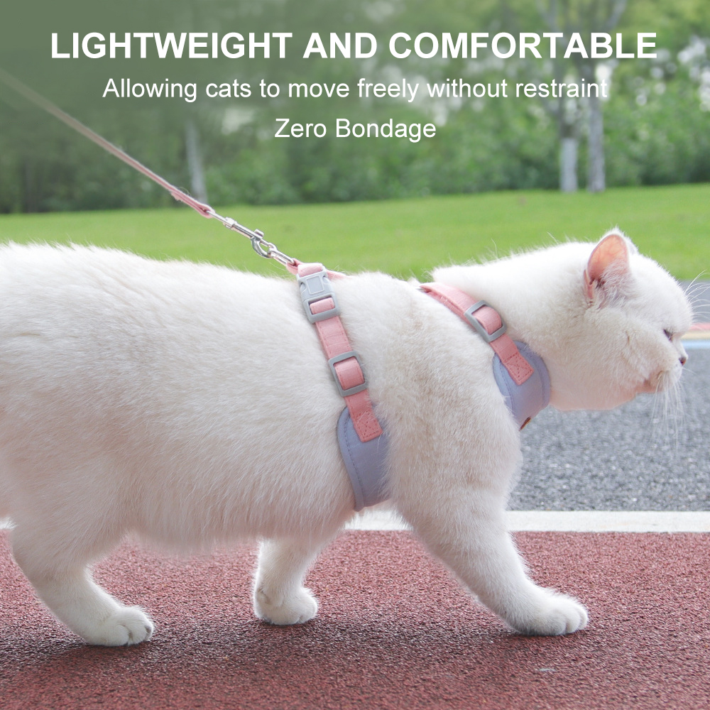 Cat Harness and Leash for Walking Escape Proof,Neck Release Adjustable Harness for Kitten Puppy Medium Large Cats Easy Control