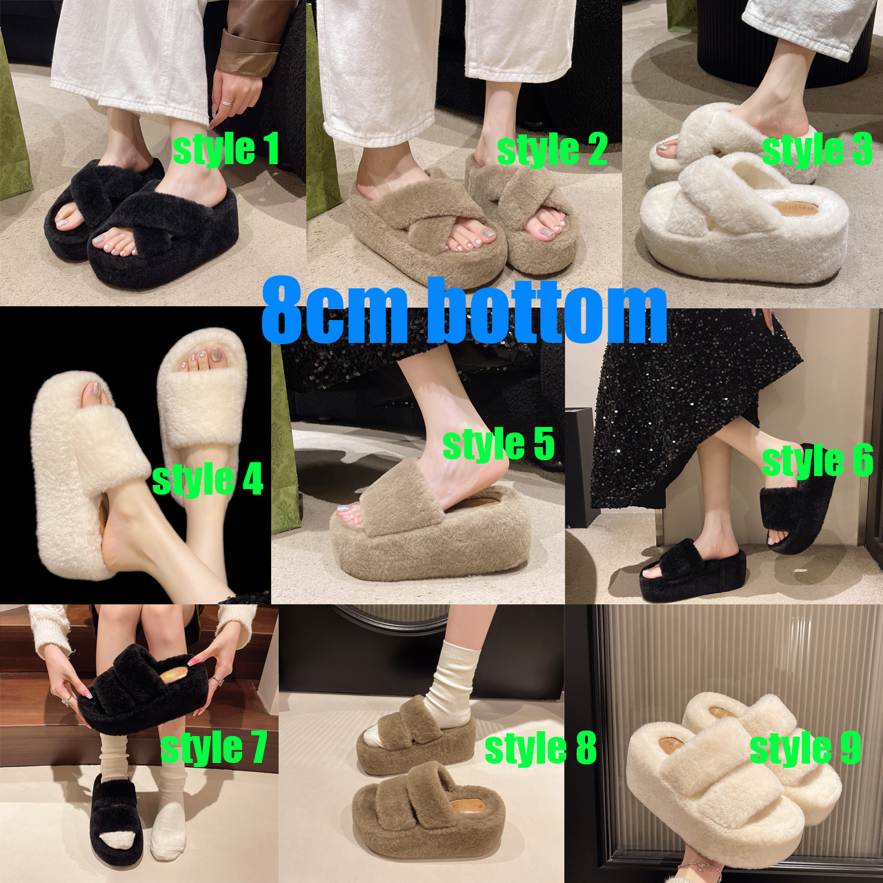 Thick bottom double button woolly slippers women wear 2024 autumn winter fashion home warm cotton mop wholesale plus size 35-42