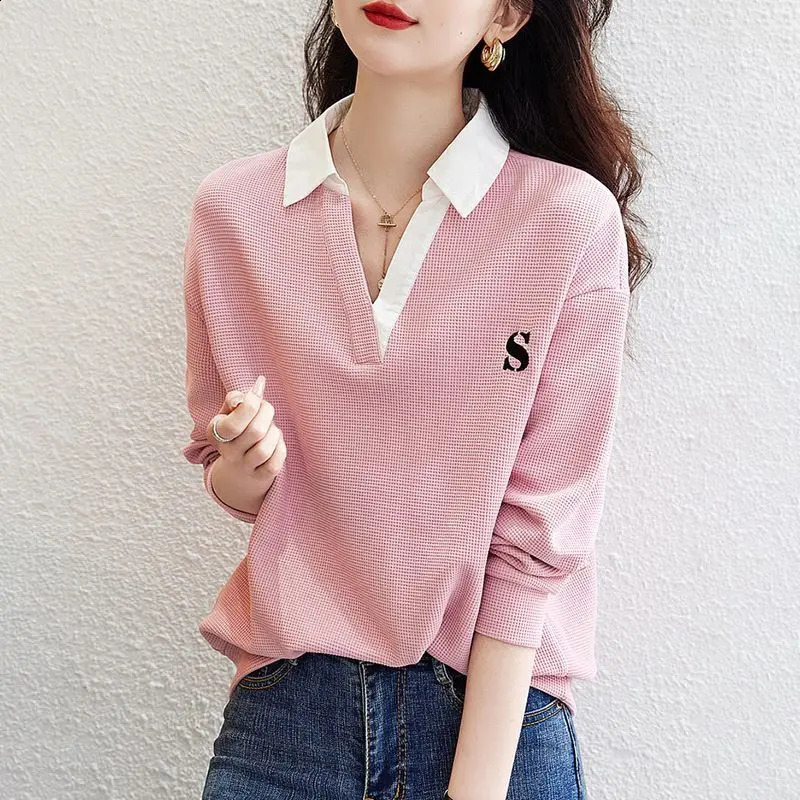 Womens Y2K Contrast Color Letter Embracery n Chic Casual Sweatshirts Spring and Autumn Trendy Streetwear Long Sleeve Loose Top 240827