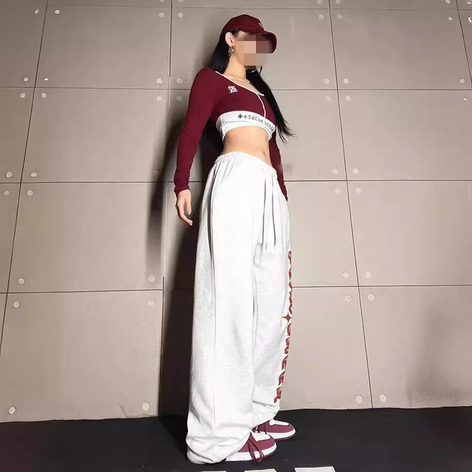 Korean white gray letter printed jogger summer fashion loose hiphop street dance pants Y2k clothing sports 240827