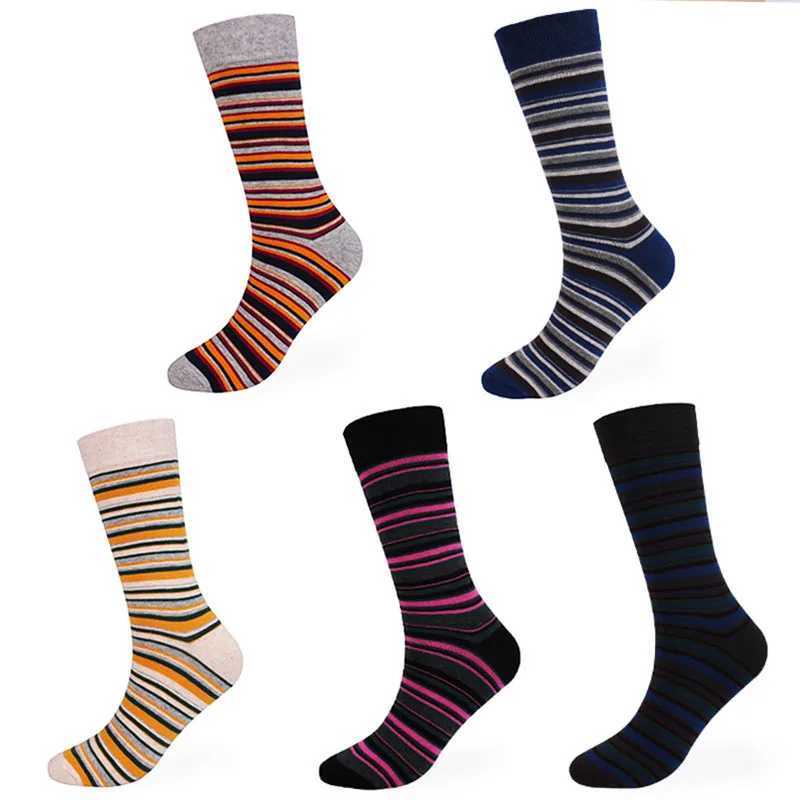 Men's Socks 5 Pairs/Lot Large Size EU 43-48 Classic Mens Socks Funny Casual Business Dress Crew Socks Compression Happy Cotton Socks for Men Y240