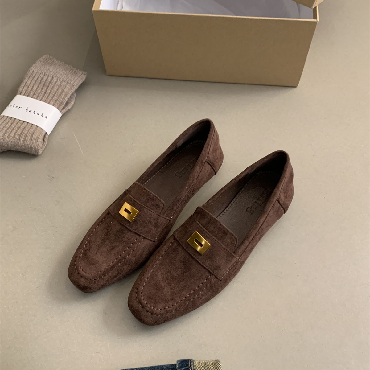 Suede Quality Loafers Women Flat Casual Leather Metal Decor Slip on Mules Spring Summer Walk Runner Shoes Woman ab5e ac52