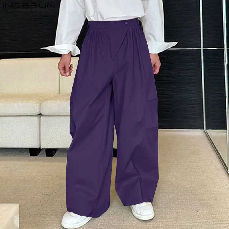 2024 Korean style Trouser mens personalized pleated design pants casual streetwear mens cargo wide leg PantAlons S-5XL W240829